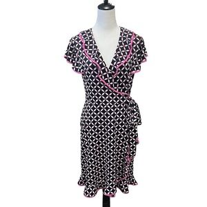 Adorable East 5th Ruffle Detail Faux Wrap Knee Length Dress (M)